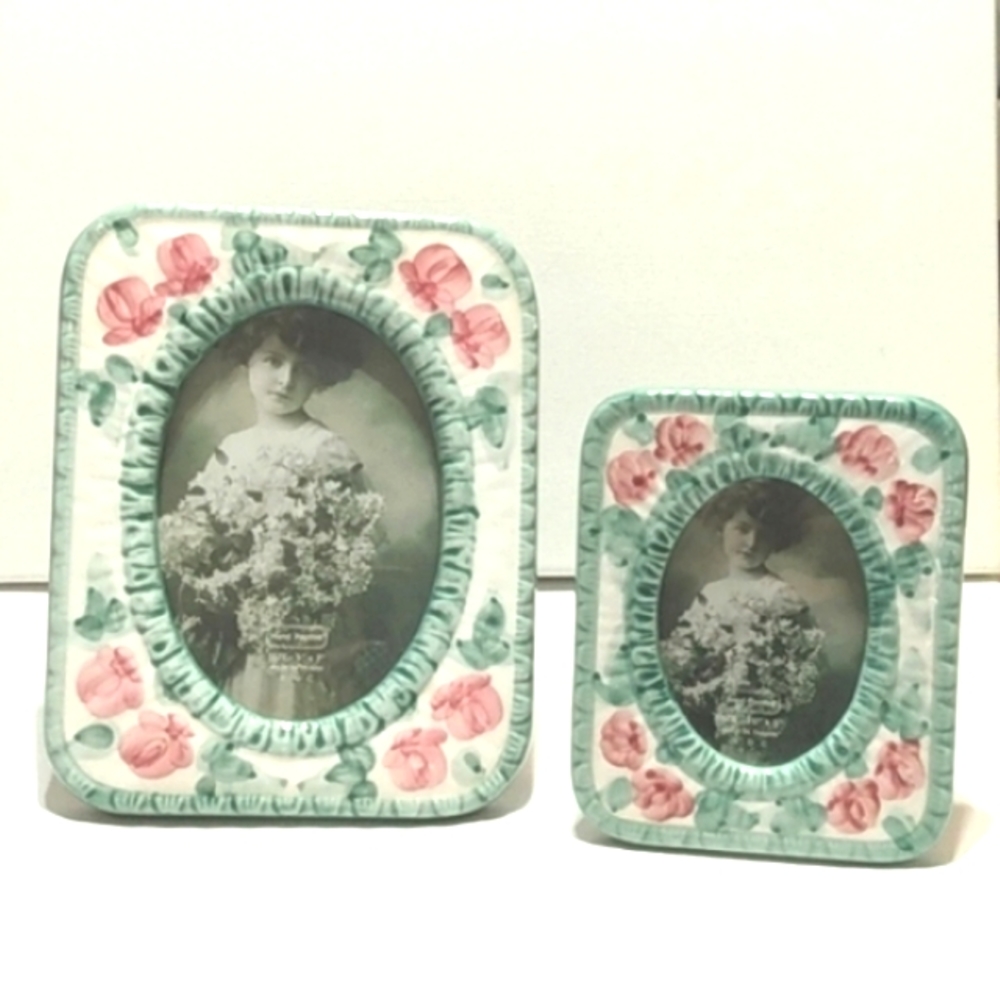 NWOT vintage set ceramic hand-painted frames roses with florals